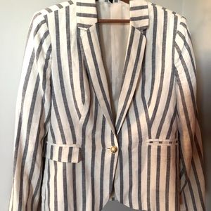 Harve Bernard Linen Blend Navy White Stripe Blazer